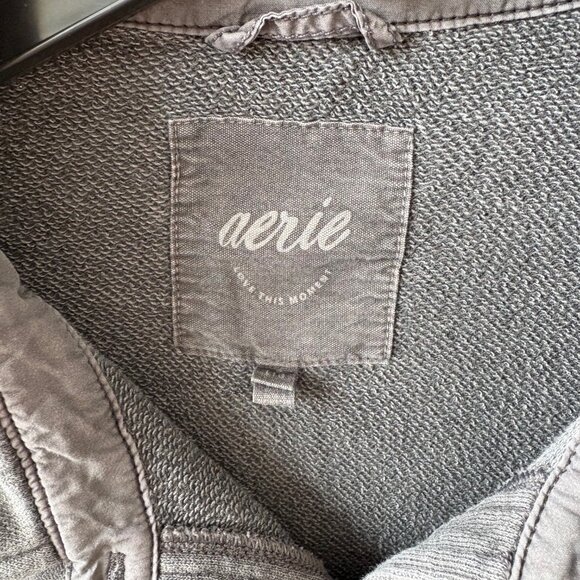 Aerie Charcoal Gray Button Down French Terry Oversized Collared SweatShirt - Picture 3 of 3